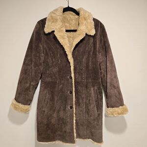 Wilsons Leather Brown Suede Faux Fur Lining Jacket Coat Medium Women Penny Lane